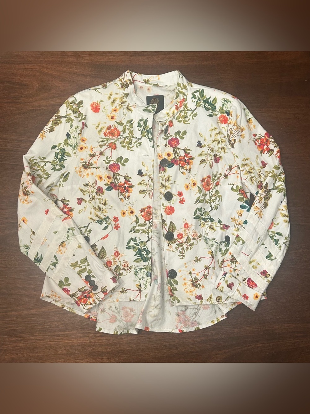 Disney White Floral Button-Front Jacket with Multicolor Blooms